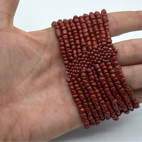 Artisan Glass Multi Strand Stretch Seed Bead Cuff Bracelet Clay Mud Earthy Tone - Picture 4 of 5